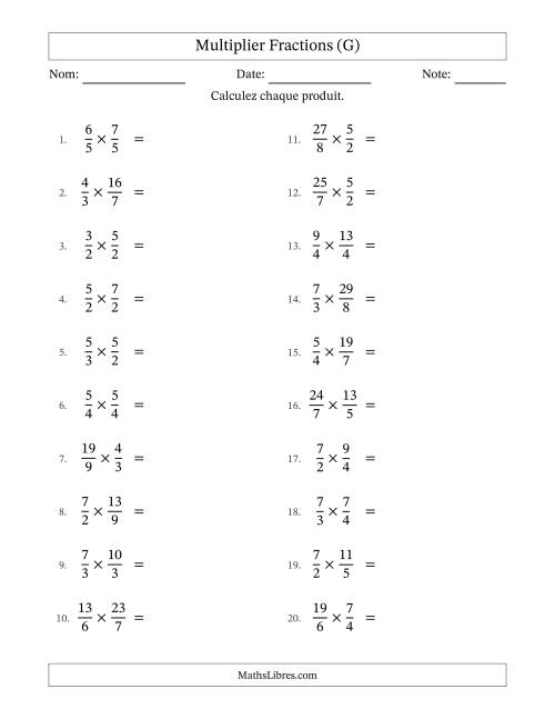 Multiplier deux fractions impropres, et sans simplification (G)