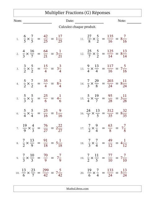 Multiplier deux fractions impropres, et sans simplification (G) page 2