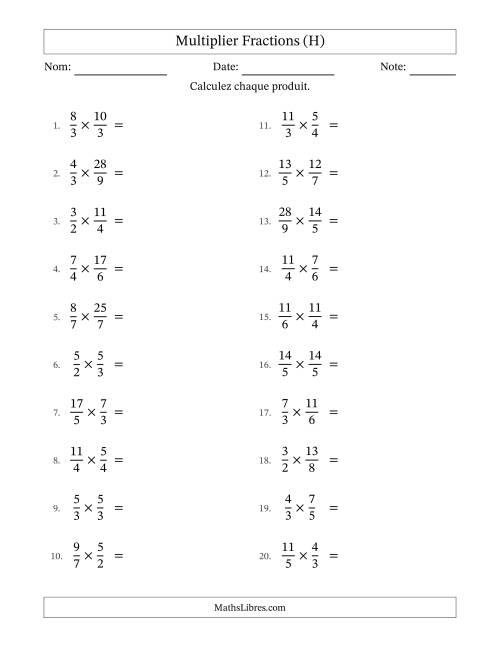 Multiplier deux fractions impropres, et sans simplification (H)