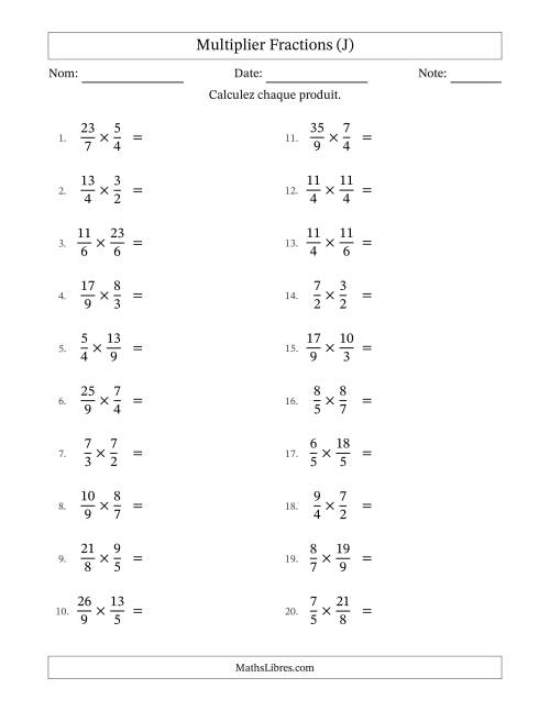 Multiplier deux fractions impropres, et sans simplification (J)