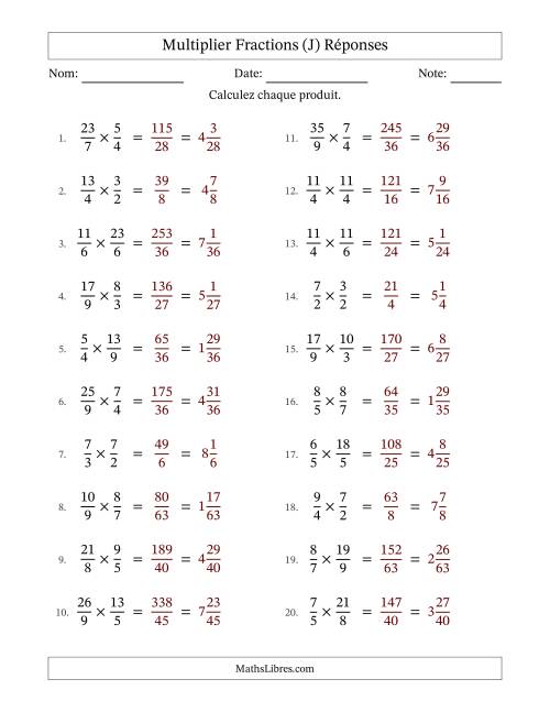 Multiplier deux fractions impropres, et sans simplification (J) page 2