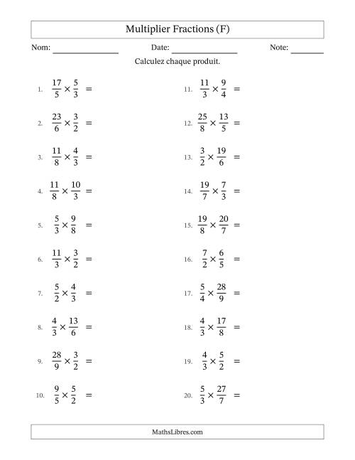 Multiplier deux fractions impropres, et avec simplification dans tous les problèmes (F)