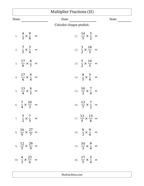 Multiplier deux fractions impropres, et avec simplification dans tous les problèmes (H)