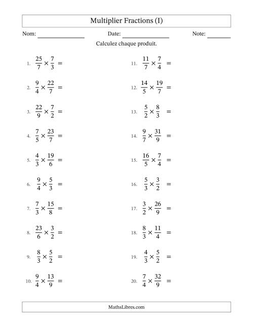Multiplier deux fractions impropres, et avec simplification dans tous les problèmes (I)