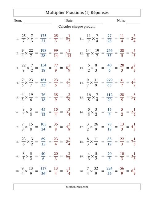 Multiplier deux fractions impropres, et avec simplification dans tous les problèmes (I) page 2