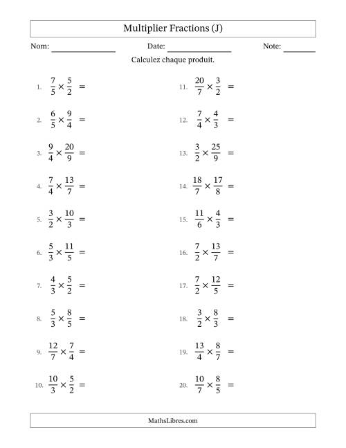 Multiplier deux fractions impropres, et avec simplification dans tous les problèmes (J)