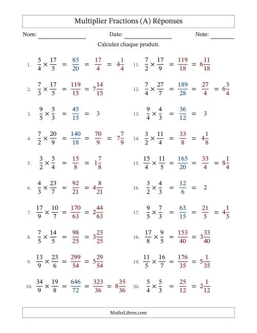 Multiplier deux fractions impropres, et avec simplification dans quelques problèmes (A) page 2