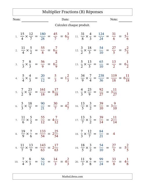Multiplier deux fractions impropres, et avec simplification dans quelques problèmes (B) page 2