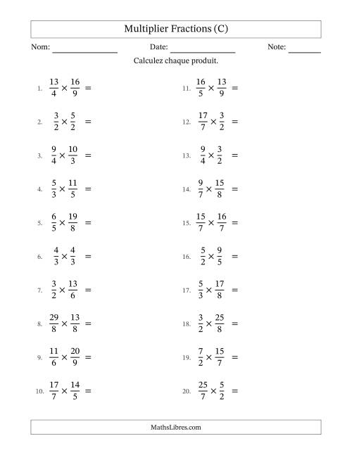 Multiplier deux fractions impropres, et avec simplification dans quelques problèmes (C)