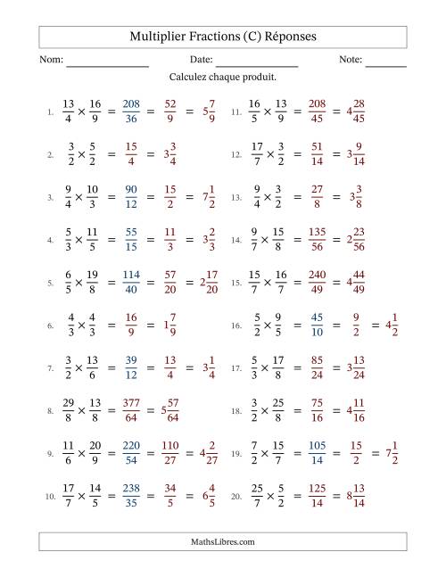 Multiplier deux fractions impropres, et avec simplification dans quelques problèmes (C) page 2