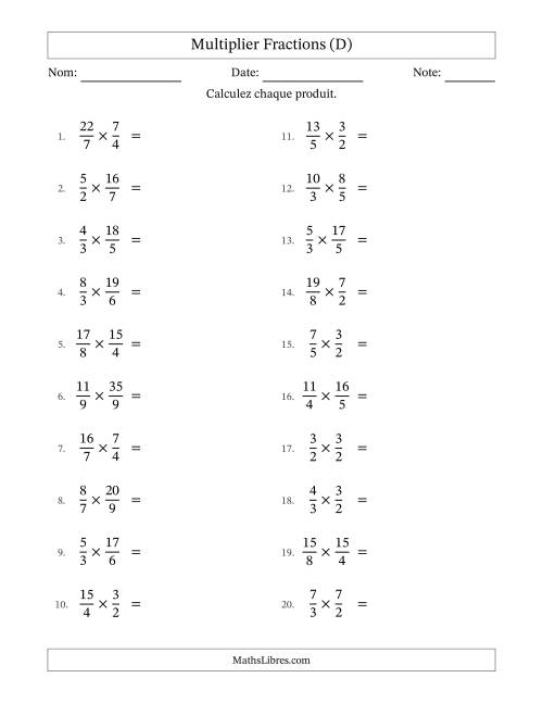 Multiplier deux fractions impropres, et avec simplification dans quelques problèmes (D)