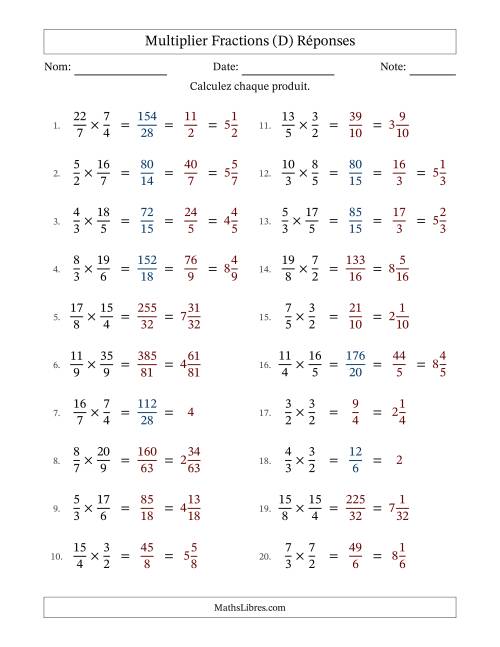 Multiplier deux fractions impropres, et avec simplification dans quelques problèmes (D) page 2