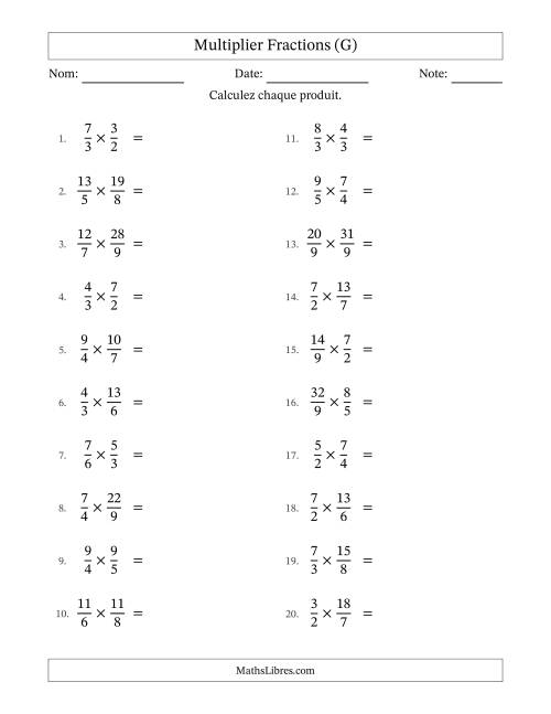 Multiplier deux fractions impropres, et avec simplification dans quelques problèmes (G)