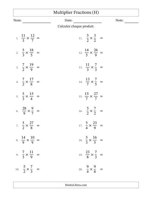 Multiplier deux fractions impropres, et avec simplification dans quelques problèmes (H)