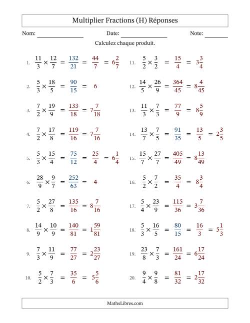 Multiplier deux fractions impropres, et avec simplification dans quelques problèmes (H) page 2