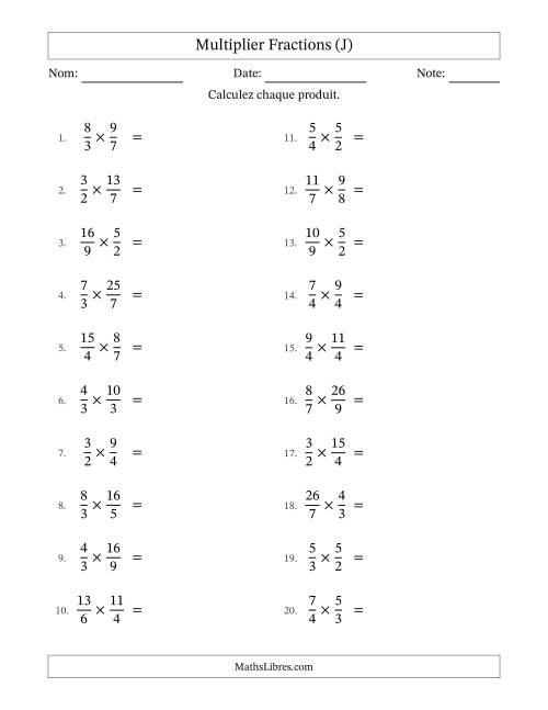 Multiplier deux fractions impropres, et avec simplification dans quelques problèmes (J)