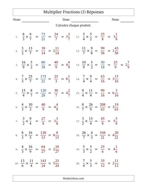 Multiplier deux fractions impropres, et avec simplification dans quelques problèmes (J) page 2