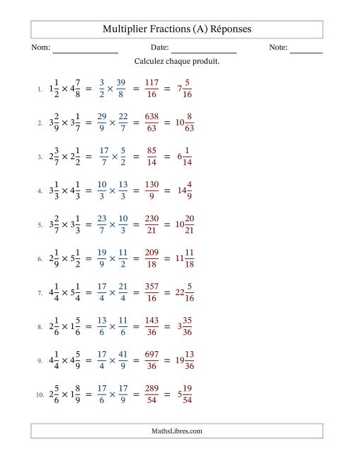 Multiplier deux fractions mixtes, et sans simplification (A) page 2