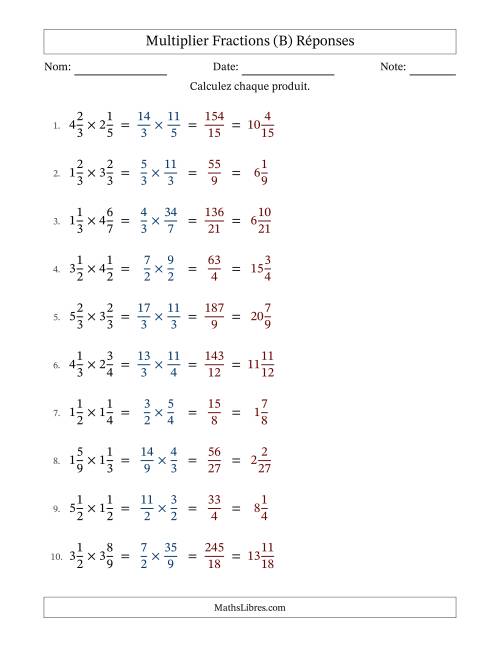 Multiplier deux fractions mixtes, et sans simplification (B) page 2