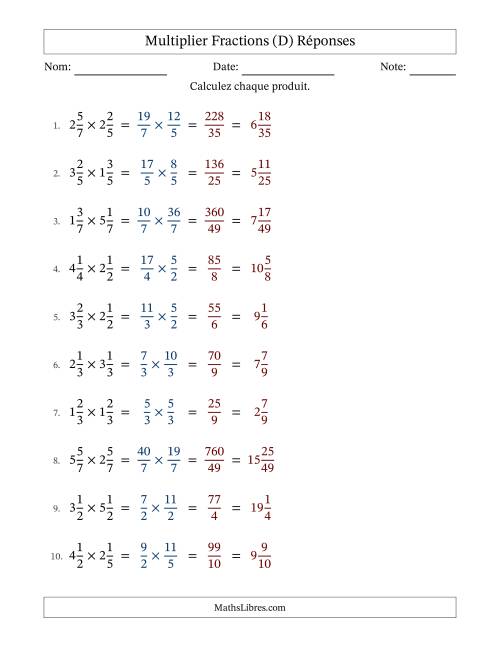 Multiplier deux fractions mixtes, et sans simplification (D) page 2