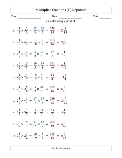 Multiplier deux fractions mixtes, et sans simplification (F) page 2
