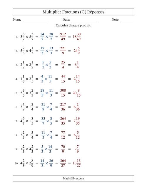 Multiplier deux fractions mixtes, et sans simplification (G) page 2