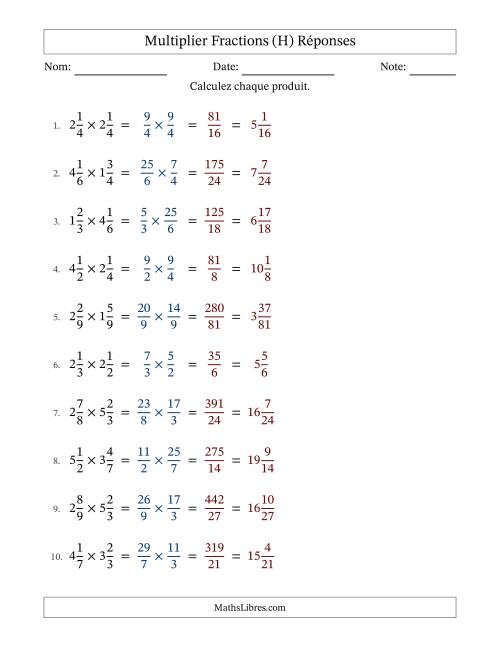 Multiplier deux fractions mixtes, et sans simplification (H) page 2