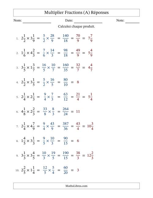 Multiplier deux fractions mixtes, et avec simplification dans tous les problèmes (A) page 2