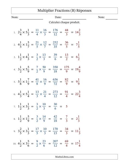 Multiplier deux fractions mixtes, et avec simplification dans tous les problèmes (B) page 2
