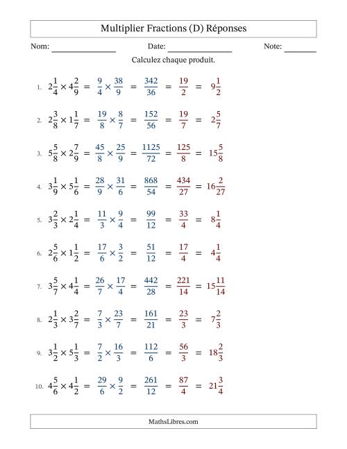 Multiplier deux fractions mixtes, et avec simplification dans tous les problèmes (D) page 2