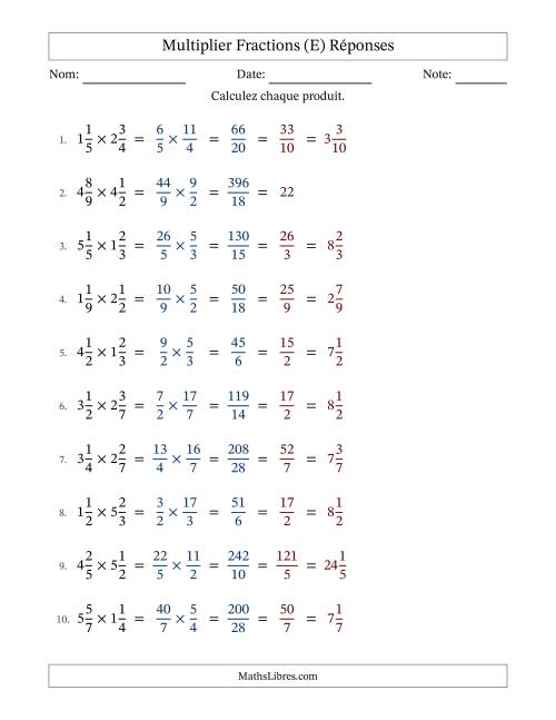 Multiplier deux fractions mixtes, et avec simplification dans tous les problèmes (E) page 2