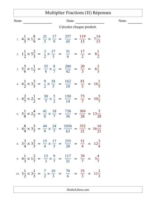 Multiplier deux fractions mixtes, et avec simplification dans tous les problèmes (H) page 2