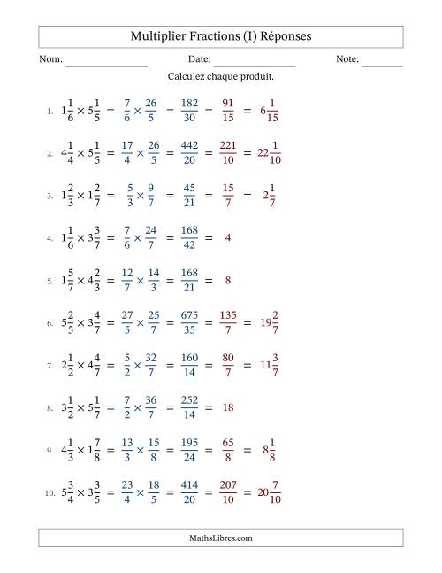 Multiplier deux fractions mixtes, et avec simplification dans tous les problèmes (I) page 2