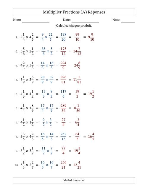 Multiplier deux fractions mixtes, et avec simplification dans quelques problèmes (A) page 2