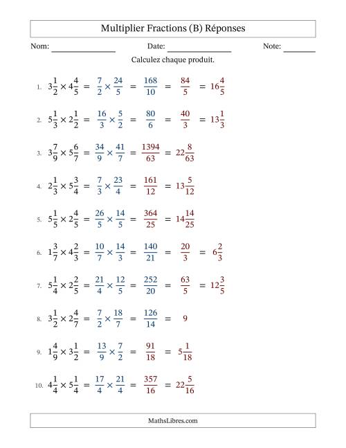 Multiplier deux fractions mixtes, et avec simplification dans quelques problèmes (B) page 2
