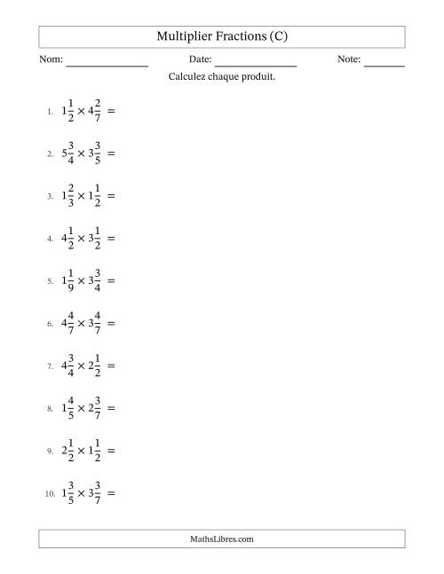 Multiplier deux fractions mixtes, et avec simplification dans quelques problèmes (C)