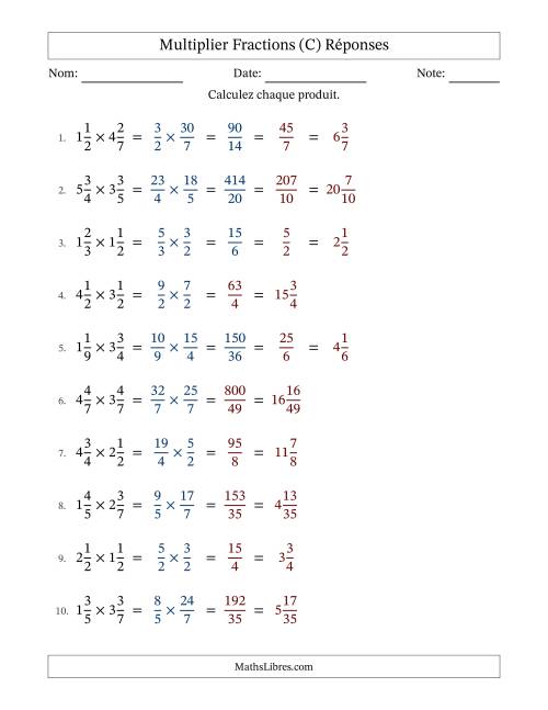 Multiplier deux fractions mixtes, et avec simplification dans quelques problèmes (C) page 2