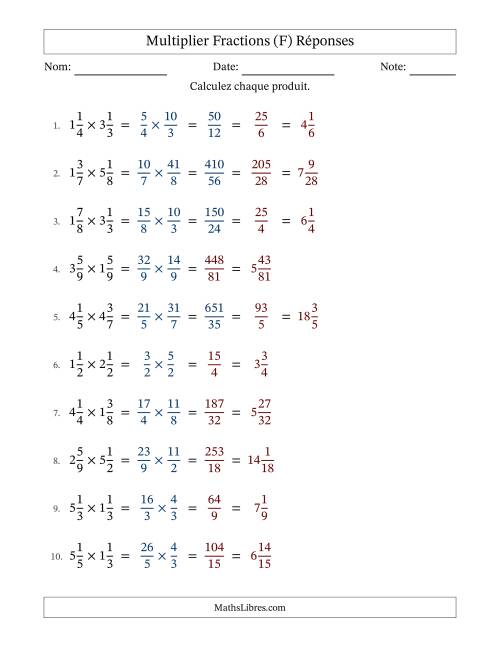 Multiplier deux fractions mixtes, et avec simplification dans quelques problèmes (F) page 2