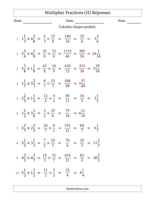 Multiplier deux fractions mixtes, et avec simplification dans quelques problèmes (H) page 2