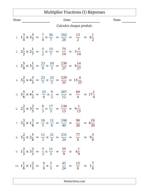 Multiplier deux fractions mixtes, et avec simplification dans quelques problèmes (I) page 2