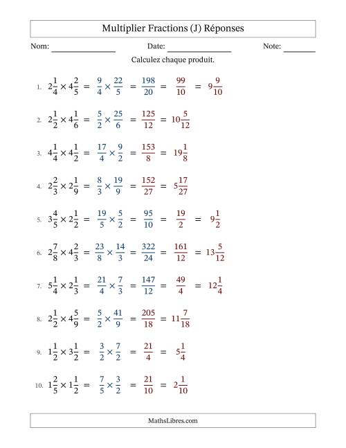 Multiplier deux fractions mixtes, et avec simplification dans quelques problèmes (J) page 2