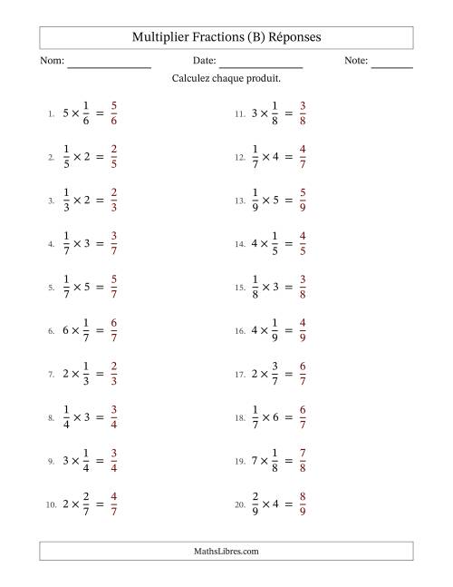 Multiplier fractions propres by Whole Numbers, et sans simplification (B) page 2
