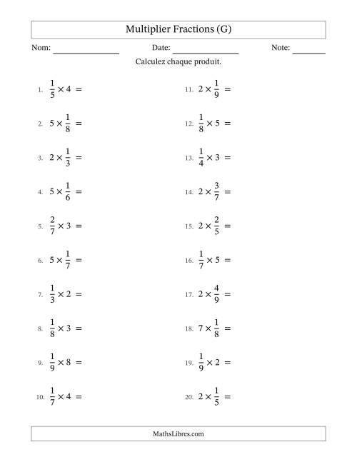 Multiplier fractions propres by Whole Numbers, et sans simplification (G)