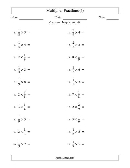Multiplier fractions propres by Whole Numbers, et sans simplification (J)