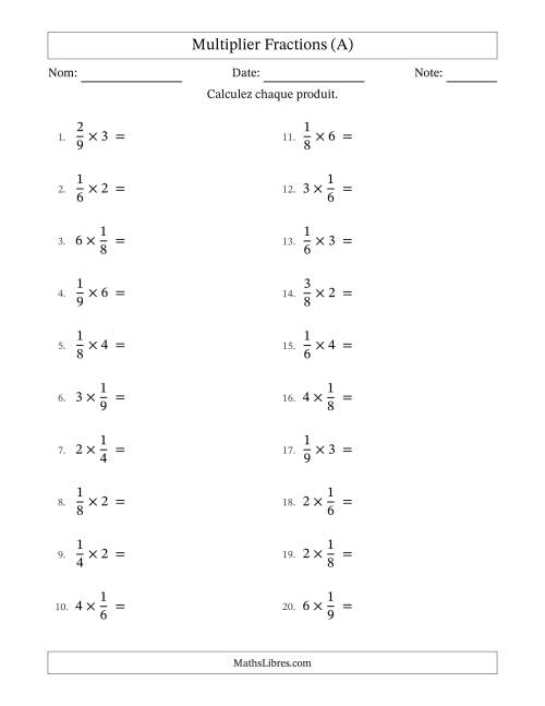 Multiplier fractions propres by Whole Numbers, et avec simplification dans tous les problèmes (A)