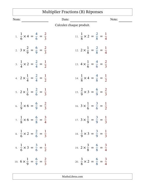 Multiplier fractions propres by Whole Numbers, et avec simplification dans tous les problèmes (B) page 2