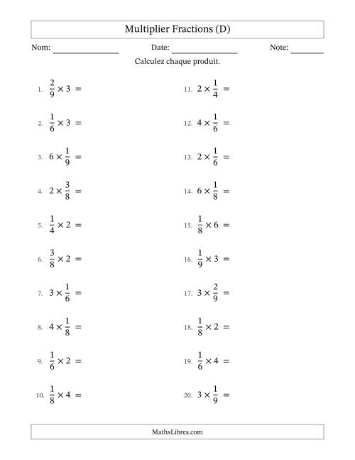 Multiplier fractions propres by Whole Numbers, et avec simplification dans tous les problèmes (D)