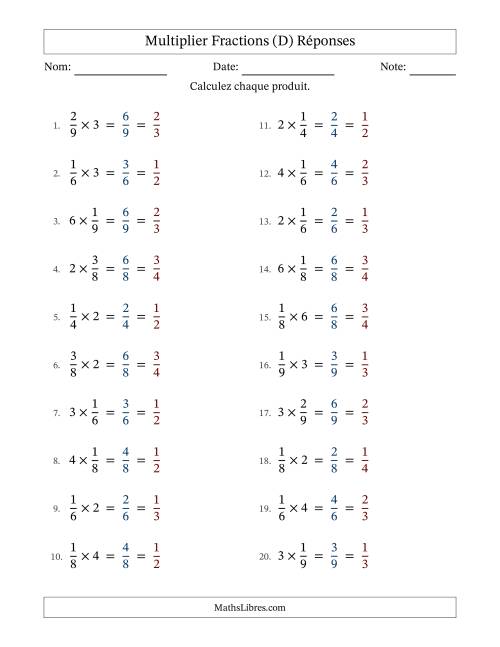 Multiplier fractions propres by Whole Numbers, et avec simplification dans tous les problèmes (D) page 2