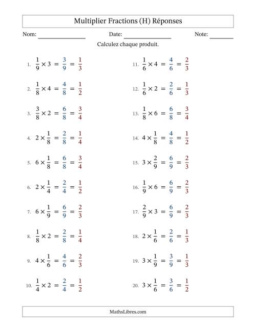 Multiplier fractions propres by Whole Numbers, et avec simplification dans tous les problèmes (H) page 2