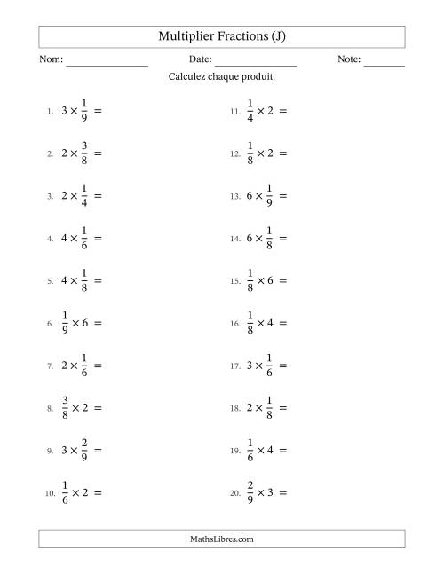 Multiplier fractions propres by Whole Numbers, et avec simplification dans tous les problèmes (J)